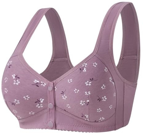 PrinStory Sujetador para mujer sin aros, con cierre frontal, sujetador para mujer mayor con botón, sujetador tipo camiseta para mujer, 90C
