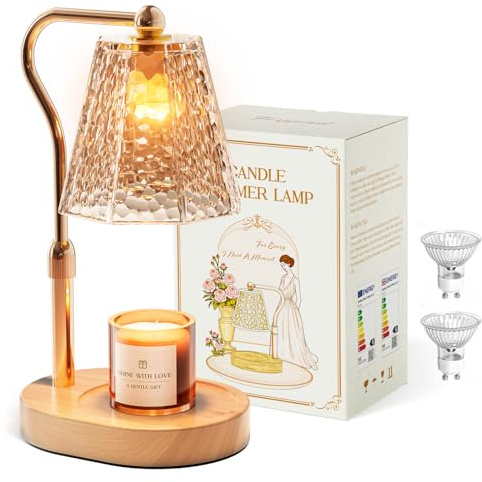 Candle Warmer Lamp with Timer, 2025 Adjustable Height & Brightness, Electric Wax Melter for Scented Jar Candles, Flameless BurnLKer for Christmas, Birthday, New Year’s Home Decor Gift with 2 Bulbs