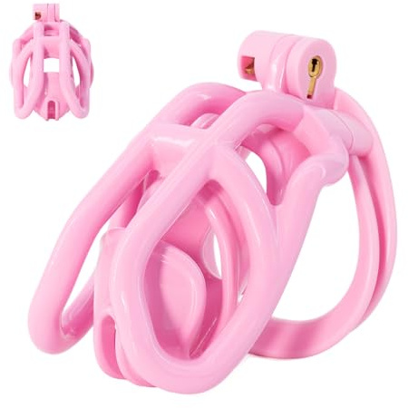 Chastity Cage Man Sex Toýs Homme Cage de Chasteté pour Pénis avec Serrure et 4 Anneaux Différents Cage de Chasteté en Résine Légère et Respirante pour Retenir et Protéger le Pénis (Pink,L)