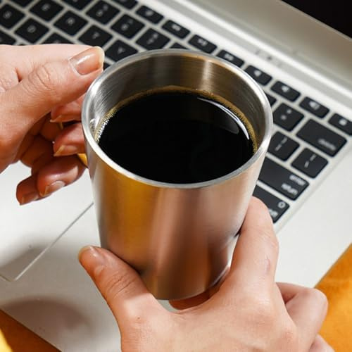 FUANA Tasse à café en acier inoxydable de 300 ml à double paroi isotherme pour bière, vin, boissons chaudes et froides, compatible avec les ustensiles de cuisine au lait