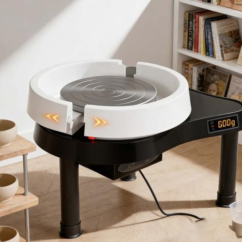 CUTANGELAR Uppgraderad Version Av Keramikhjulsmaskin Med Fotpedal Och LCD-skärm, 60-320 Varv/min Elektrisk Keramikmaskin Med Avtagbar Behållare Konstlera DIY-skulpturverktygssats(Black)