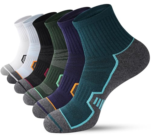 ILovDaisy Running Trainer Socks for Men 9-12 6-8, Cushioned Sports Socks | Anti-Blister Quarter Ankle Socks, Breathable Cotton Athletic Socks for Hiking, Walking, Cycling, Gym, 6 Pairs