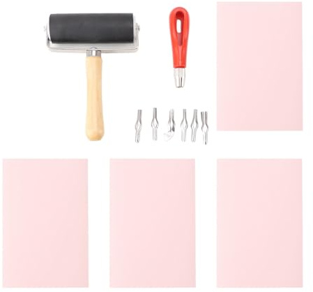 ANKROYU Bloques de talla de goma profesionales Kit de fabricación de sellos de linóleo suave con rodillo de madera y herramientas de tallado para manualidades, grabado, artistas pr