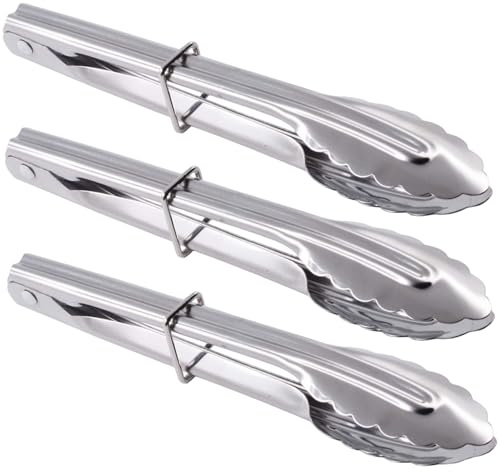 Pinze da portata in acciaio inossidabile 3 pezzi 7 pollici - Pinze da cucina con anello di bloccaggio scorrevole Maniglia antiscottatura per barbecue per insalata a buffet