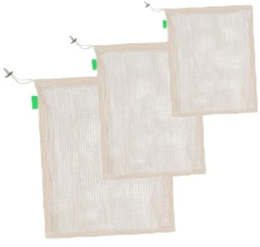 UTHCLO Sacchetti in Cotone Riutilizzabili Coulisse 3 Pezzi per Organizzazione Frutta e Verdura Sacchetti Rete Beige la Spesa e Conservare Alimenti