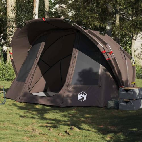 Ordellia Tente de pêche 5 personnes marron imperméable avec polyester enduit de polyuréthane, coupe-vent, tente de camping légère avec sac de transport, tente à lancer pour extérieur, randonnée