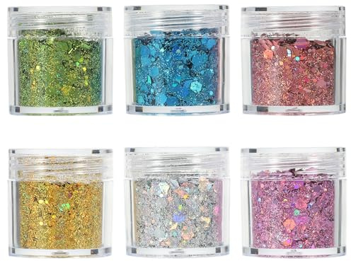 6 Colors Face Glitter Festival: Hair Glitter Sequins for Crafting, Nail and Body Glitter Powder Chunky Glitter for Festivals, Parties, Raves, Brightly Coloured Halloween Accessories
