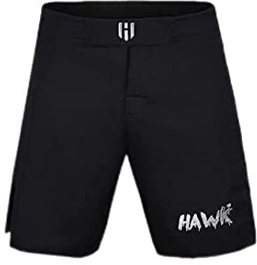 Hawk Sports Athletic No Gi MMA Shorts for Men and Women, for Boxing, Kickboxing, Jiu Jitsu, Muay Thai, and Wrestling - Workout Shorts - Exercise, Training, & Sparring – Black, Waist 38 - MMA Gear