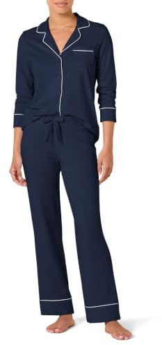 Amazon Essentials Pigiama da donna in modal di cotone con camicia a maniche lunghe e pantaloni lunghi, blu navy, XXL