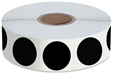 1500 PCS Noir Rond Couleur Codage Cercle Points Inventaire Autocollants Étiquettes avec Ligne de Perforation en Rouleau (Chacun mesure 2.5cm de diamètre)