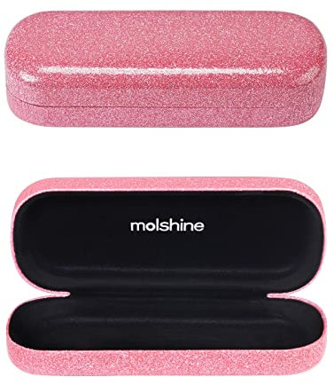 molshine Bling Hard Shell PU Leather Glasses Case,Portable Sparkling Shiny Eyeglass Case for Men Women Girl Travel Study Work (Pink)