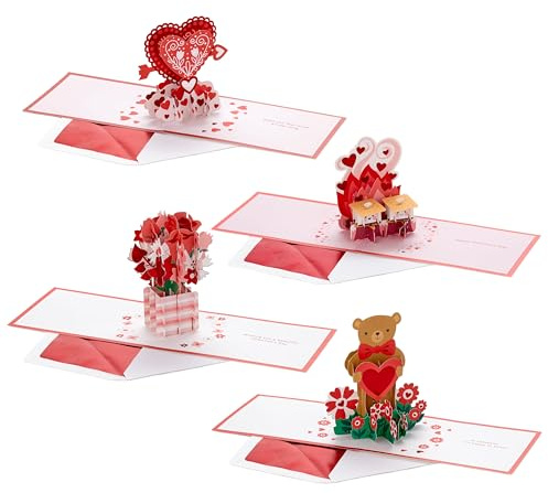 Hallmark Valentine's Day Pop Up Card Assortment (4 Cards with Envelopes) Signature Paper Wonder 3D Cards