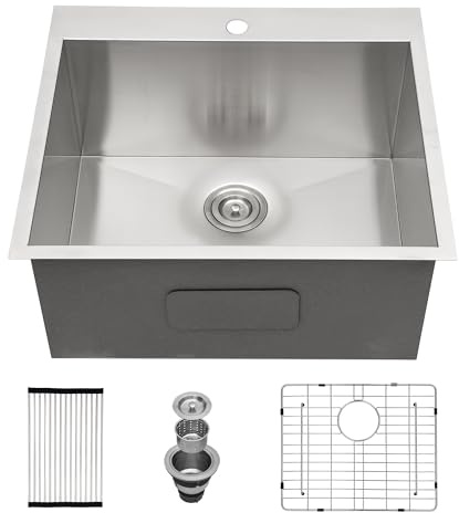 Beslend 25 Laundry Sink Drop In - 25x22x12 Inch Laundry Utility Sinks 12 Inch Deep Sinks Stainless Steel Topmount Sink 16 Gauge Single Bowl Sink for Laundry Room