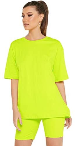 Crazy Girls Womens Cycling Shorts Set Loungewear, Neon Green, XL (UK 16-18)