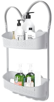 Blue Canyon Hanging Shower Caddy Single Basket, No Drill Bathroom Shelf, Non-Rusting Storage Shelves, Shower Accessory for Bathroom Organisation Shelf, Over Bath Storage Shower Basket (2 Tier White)