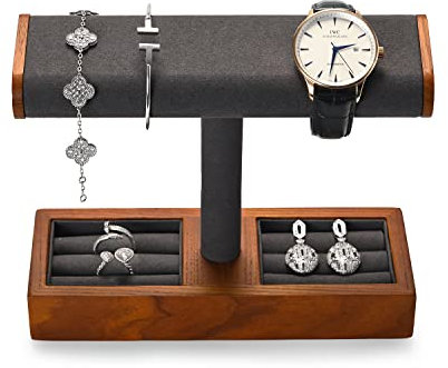 Oirlv Multifunzionale In Legno Massello T-Bar Portagioie Per Organizer Anello Gioielli Orologio Bracciale Collana