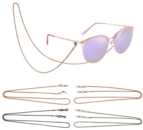 KLOP256 Chaîne de Lunettes, chaîne de Lunettes de Soleil élégantes, chaîne de Lunettes Noire antidérapante en Or Rose argenté pour Femmes 4PCS(Size:4PCS)