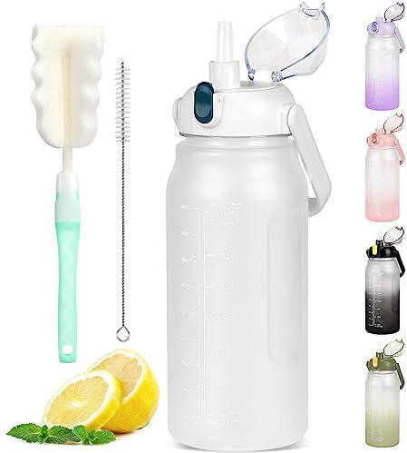 GXCROR Trinkflasche 2L,Trinkflasche mit Strohhalm,Auslaufsicher,Spülmaschinenfest,mit Zeitmarkierung,2 Liter Trinkflasche,Sport Fitnessstudio Wasserflasche