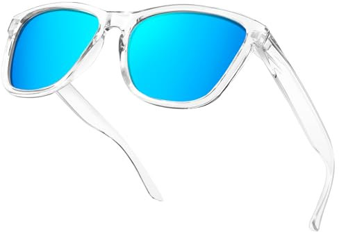 KANASTAL Gafas de Sol Azul Espejo Hombre Polarizadas Mujer Espejadas Cuadradas Vintage Clásicas Conducción Golf Protección UV400 Sunglasses - Transparentes Azules