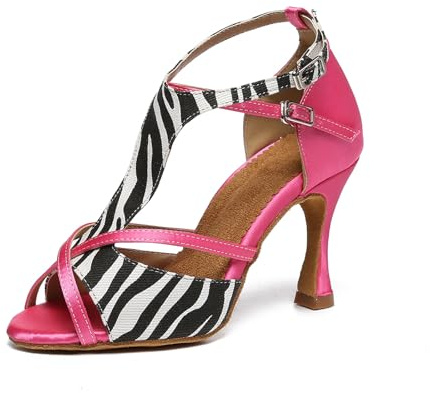 Uonpie Zapatos de Baile Latino Mujer 8,5cm Tacon Baratos Salsa y Bachata Zapatos de Salon de Eestampado,Rosa,38.5EU