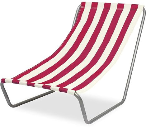FEBE Sonnenliege Strandliege Liegestuhl Garteliege Rot/Beige Kompakter Strandstuhl mit Tragetasche für Garten Pool und kleinen Balkon Textilgewebe