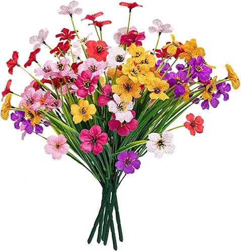 N&T NIETING Lot de 6 bouquets de fleurs artificielles pour balcon, résistantes aux UV, aux intempéries, pour la maison, le jardin, le balcon, l'intérieur et l'extérieur