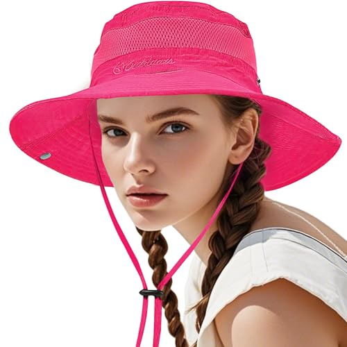 Shyllin Solhatt för kvinnor, vandring solhatt, vikbar vandringshatt, dam safarihattar, anti-UV Boonei, fiskarhatt, fiskarhatt, buckethatt, rosenröd, 52-60