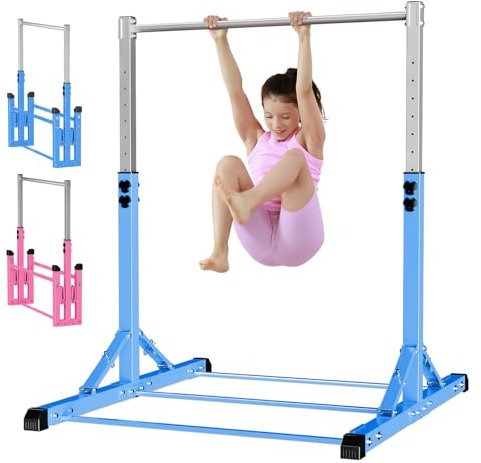 RokePro Barra de gimnasia, barra de gimnasia plegable para niños, barras de entrenamiento de gimnasia en casa, altura ajustable, construcción de acero estable, antideslizante, fácil de montar