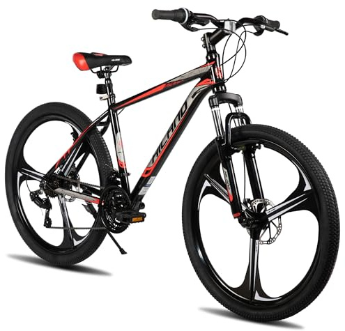 Hiland 26 Inch Mountain Bike for Adults, 3 Spoke Wheel, 18 Speed Mens and Womens Mountain Bike, with Double Disc Brakes, 26 Inch MTB Aluminium Frame Bicycle, Black