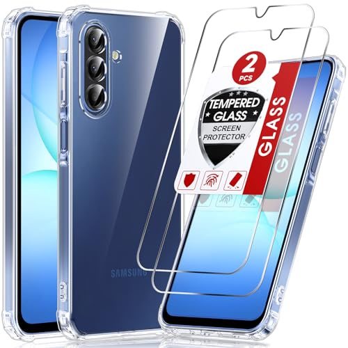 LeYi Funda para Samsung Galaxy A17/A 17 4G/5G 5 G con [2-Unidades] Cristal Templado, Case Silicona Soft Skin TPU 8+ram 128gb 256gb Movil Carcasa Anti - Amarillo Antigolpes Cover, Transparente
