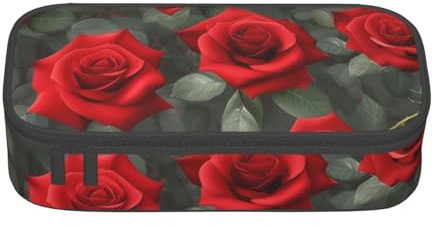 DDSFvbv Red Rose Pencil Case - Student & Office Supplies - Item Storage Bag- Makeup Bag- Large Stationery Bag