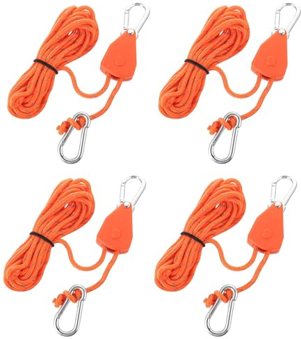 4 Abspannseile mit Seilspanner, 4M Ratchet Hanger,Verstellbarer Seilaufhänger, Einstellbare Seilhaken Ratsche Seilratsche Seilaufhängung mit Haken für Camping Sonnensegel Grow Zubehör mit Karabiner