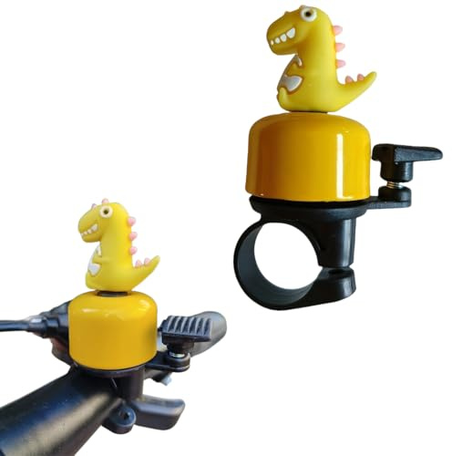 LEPGUYO Cykelringklocka för barn, gult dinosauriemönster – starkt ljud, cykelklocka, pommes frites och trehjuling, födelsedagspresent till pojkar, flickor och vuxna