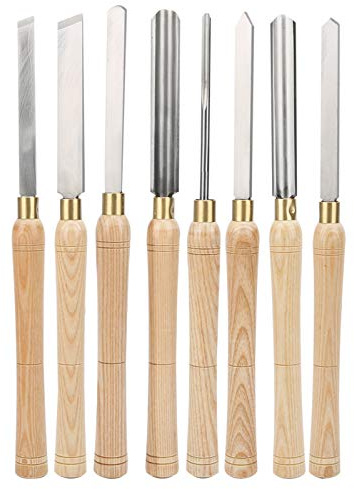 ANKROYU Kit de 8 herramientas profesionales para torneado de madera: cinceles de torno de acero de alta velocidad (HSS) para trabajar la madera con mangos de Fraxinus Mandshurica,