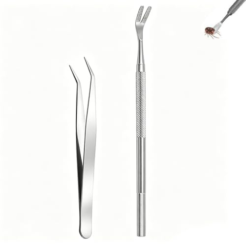 QEQSHQO Pinzas y Ganchos Garrapatas | Set 2 Acero Inoxidable | Removedor Preciso y Seguro sin Apretar para Perros, Gatos, Humanos y Niños | Extracción Fácil y Eficaz