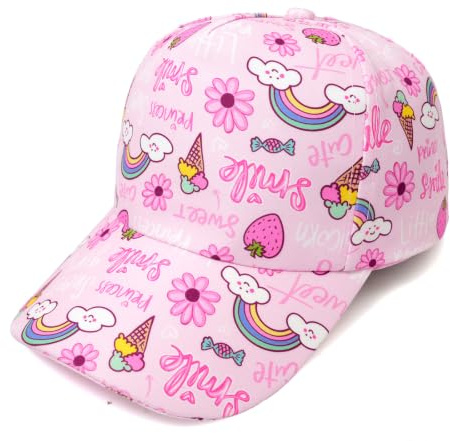 Chamqueen Baseball Cap for Toddler Girls Cute Kids Trucker Hats Pink Sun Hat Snapback Rainbow
