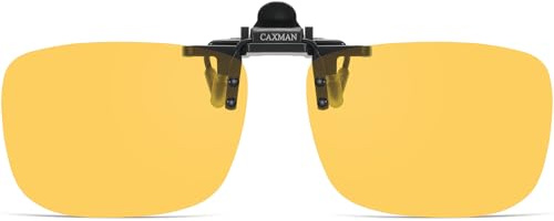 CAXMAN HD Night Vision Polarized Clip-on Flip Up Metal Clip Rimless Sunglasses, Lightweight, Night Driving Yellow Lens 59 * 42mm