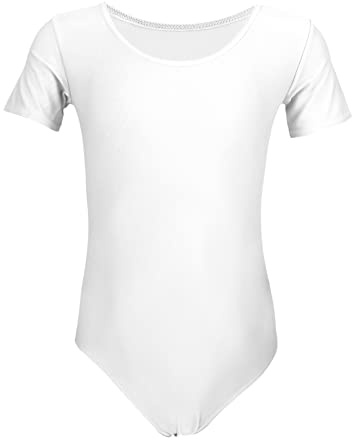 Aquarti Mädchen Gymnastikanzug Kurzarm Ballett Trikot, Farbe: Weiß, Größe: 128