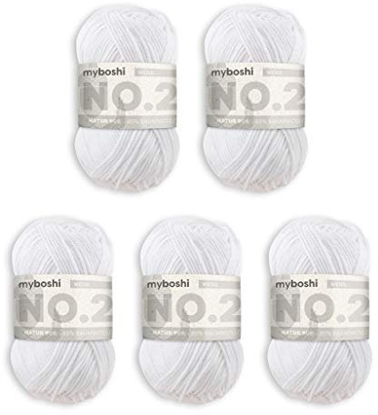 myboshi Häkel- und Strickgarn | Modell: No.2 mit Kapokfaser | Leichtes Garn | 5 Kugelfäden | 2910 Weiß