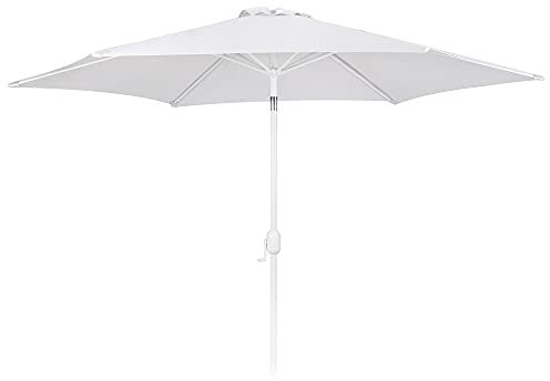 LOLAhome - Parasol fijo +RESISTENTE de Ø350 cm, Blanco, mástil Ø48mm de aluminio Blanco, con Antiviento y Manivela, Elegante y Duradero, tratamiento Anti-corrosión, Para Exterior, Jardín - Alba