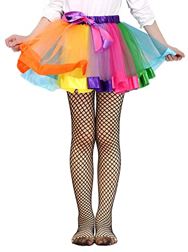 VINICUNCA Girls Fishnet Stockings for Princess Dress High Waist Mesh Tights Cute Pattern Knit Socks (7-14 Years, black-medium Grid)