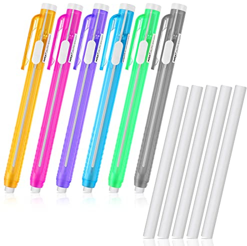 Molain Lot de 12 gommes durables avec 6 coques rétractables + 6 gommes à effiler pour enfants, étudiants, artistes, peinture, écriture, fournitures de bureau
