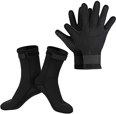 SUPERFA 3mm Neoprene Diving Gloves and Socks, 3mm Thermal Wetsuit Gloves and Socks with Adjustable Waist Strap for Diving, Surfing, Kayaking Rafting