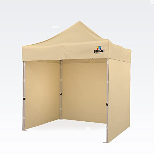 BRIMO Faltpavillon, Partyzelt 100% Wasserdicht mit 3 Seitenteilen - 5 Jahre Garantie (2x2 m, Beige)