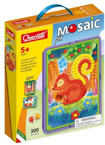 Quercetti Mosaic Pin Bosco, 300 Chiodini Colorati per Bambini 5+, Giochi Montessori Crea Mosaici con Illustrazioni, Regalo bambina 5 anni, Giochi da Tavolo Bambini, Giochi Educativi 5 Anni