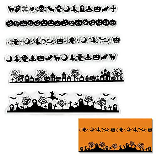 Estivaux Halloween Pumpkin Bats Clear Stamps for Card Making and Journaling, Halloween Witches Silicone Stamps Ghost Castle Rubber Stamps for Scrapbooking DIY Cards Album Crafts Supplies
