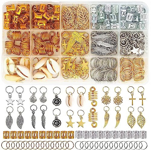 220 Piezas Anillos de Trenza de Pelo, Adornos para el Pelo, Accesorios Pelo Mujer, Joyas de Pelo Trenzado, Puños Metálicos para el Cabello, para Decorar el Cabello de Hombres y Mujeres