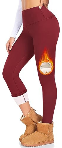 ACTINPUT Thermo Leggings Damen mit Innenfleece High Waist Gefüttert Leggins Lang Winter Warme Sportleggins Strumpfhosen Yogahose Laufhose Sporthose（Wein，S）