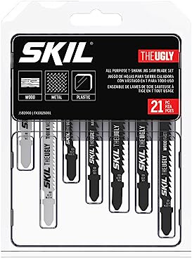 SKIL 21 Pc All-Purpose T-Shank Jig Saw Blade Set for SKIL Jig Saws JS314901/ JS313101/ JS820302/ JS820202/ JS5833A-10 - JSB2000