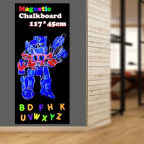 lacqwo Magnetic Chalkboard Contact Paper 100 x 45cm DIY Self Adhesive Blackboard Chalk Board Roll with 53 Letters for Kid Home School Office, Wallpaper Wall Sticker Removable